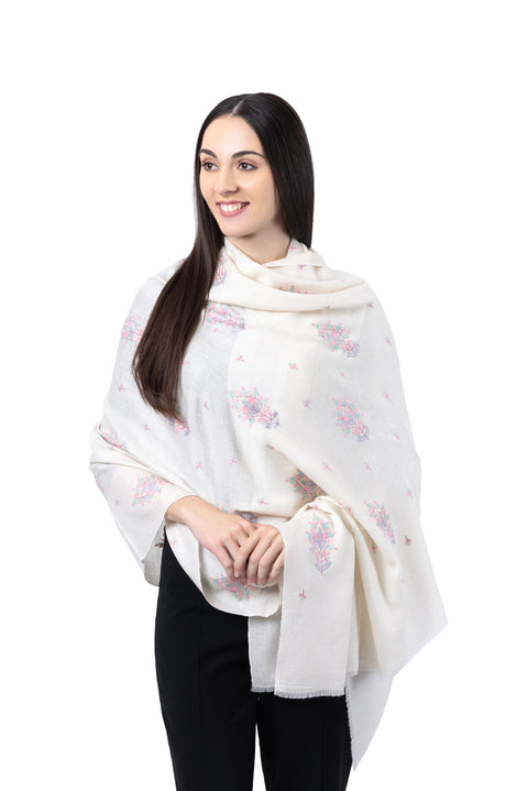 Ivory Hand Embroidered Shawl